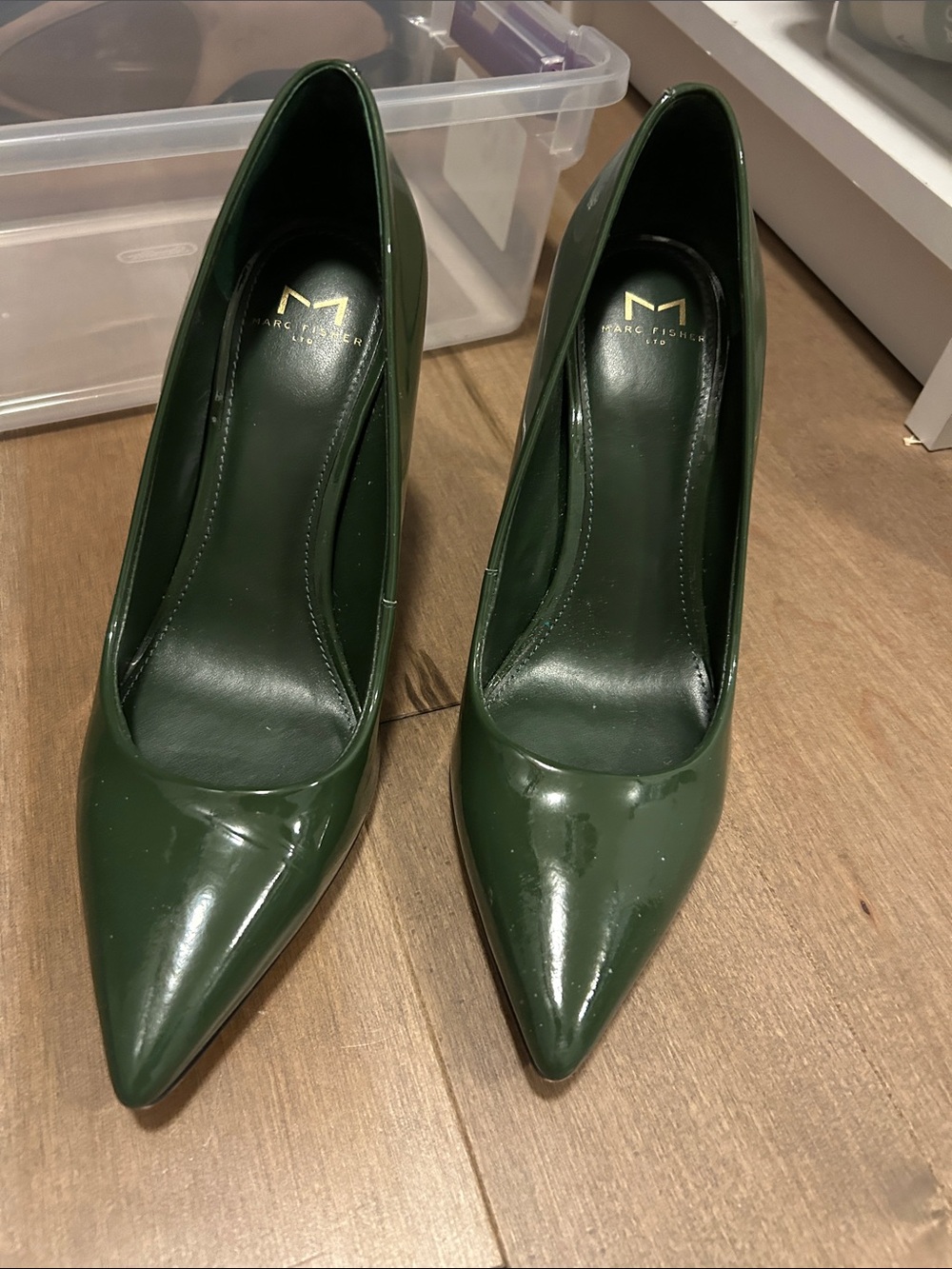 Marc Fisher Dark Green Patent Pointed Pumps